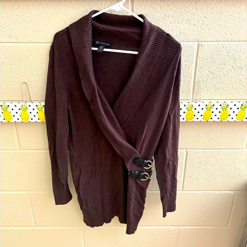 Brown Wrap Sweater with Buckle Accents by INC
